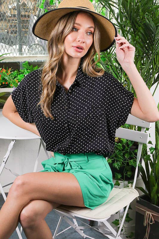 Short roll up sleeve pocket button-down shirt VT81376C: L / Taupe