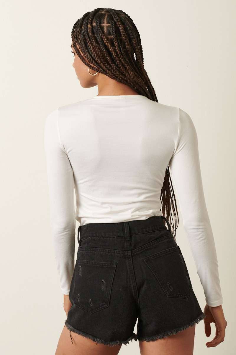 T10338-DTY LONG SLEEVE BODYSUIT: IVORY / M