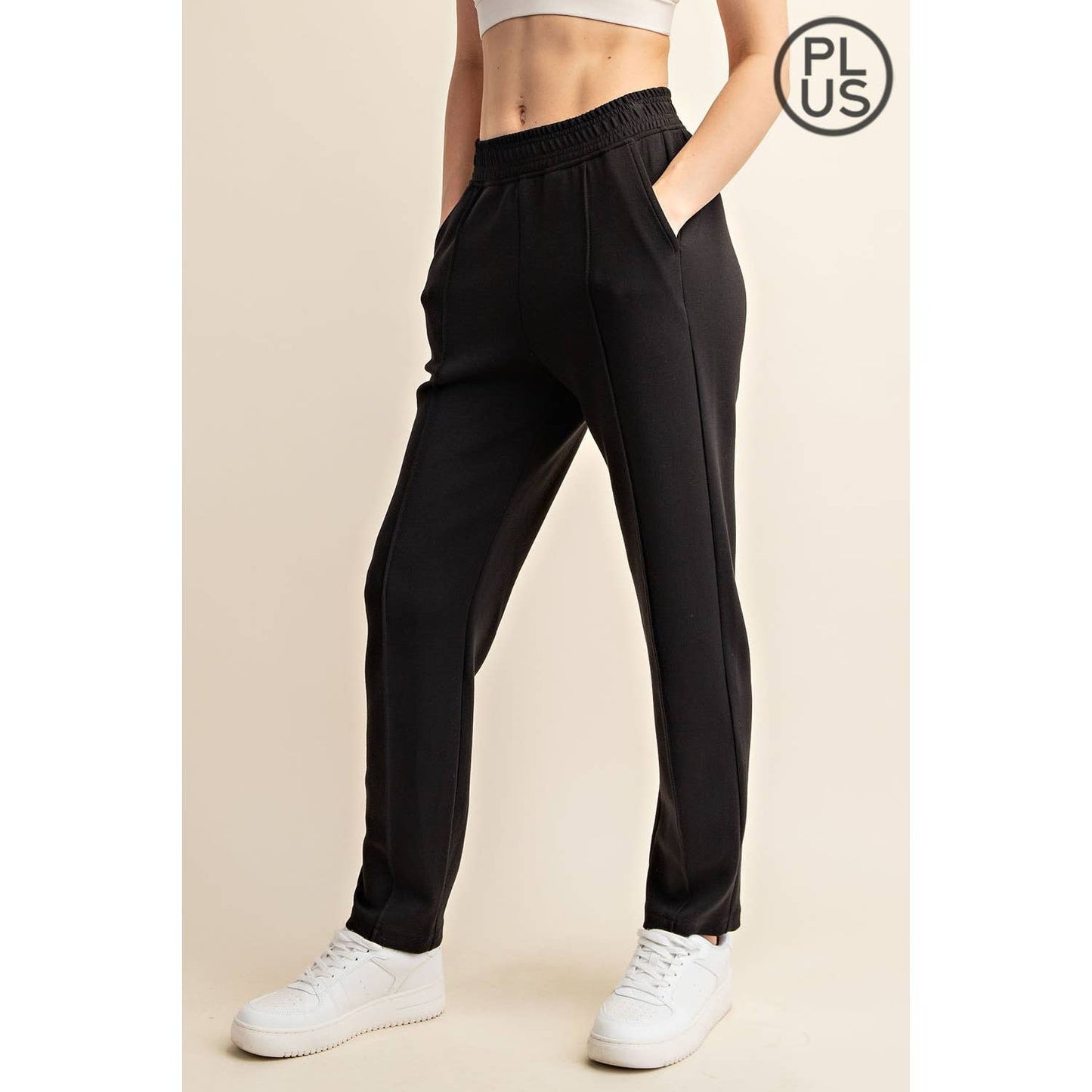 PLUS SIZE MODAL POLY SPAN SCUBA PINTUCK PANT: Mocha / 2X