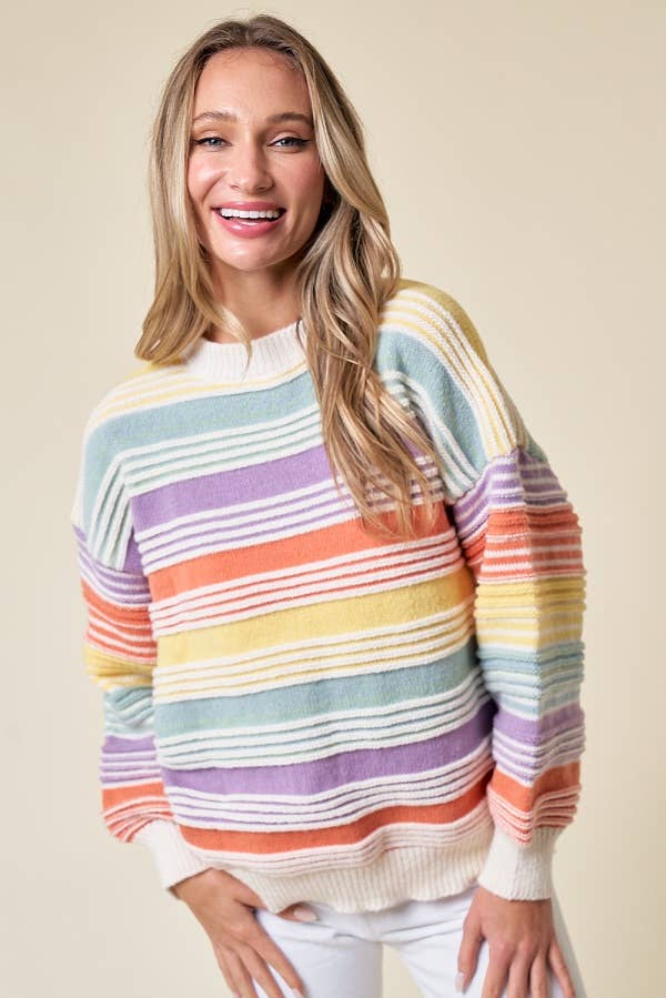 CLMT1209-Over the Rainbow striped sweater: MULTI / L