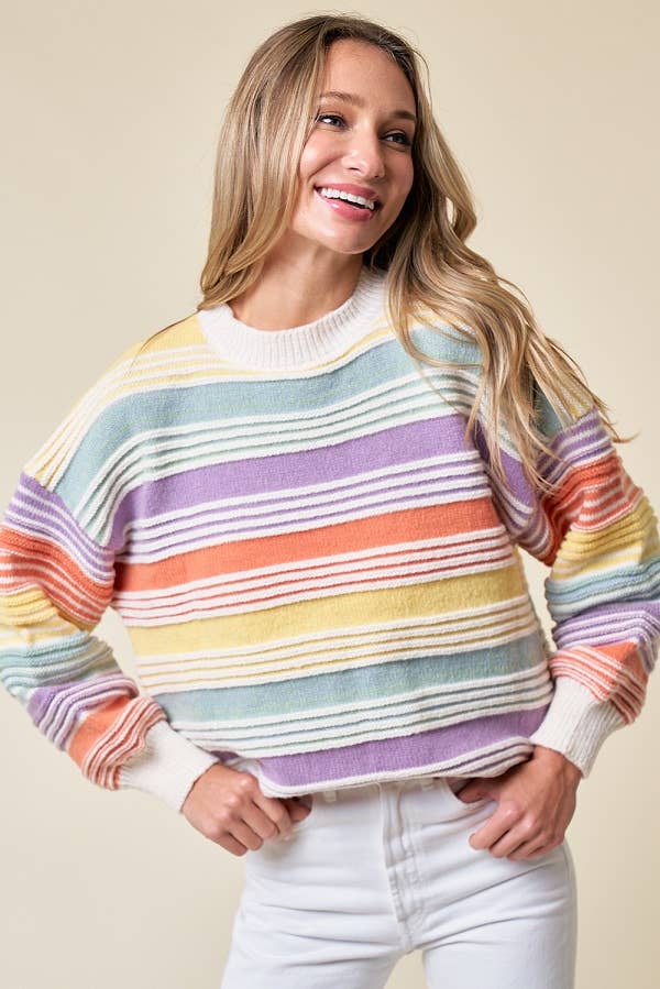 CLMT1209-Over the Rainbow striped sweater: MULTI / L