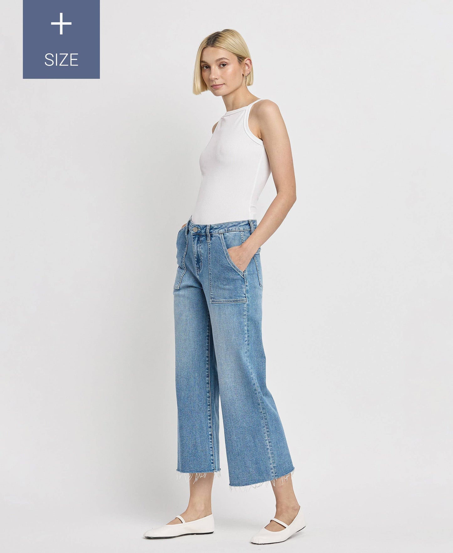 PLUS SIZE HIGH RISE CROP CARPENTER WIDE JEANS LV1439-P: SOLICITOUS / 18