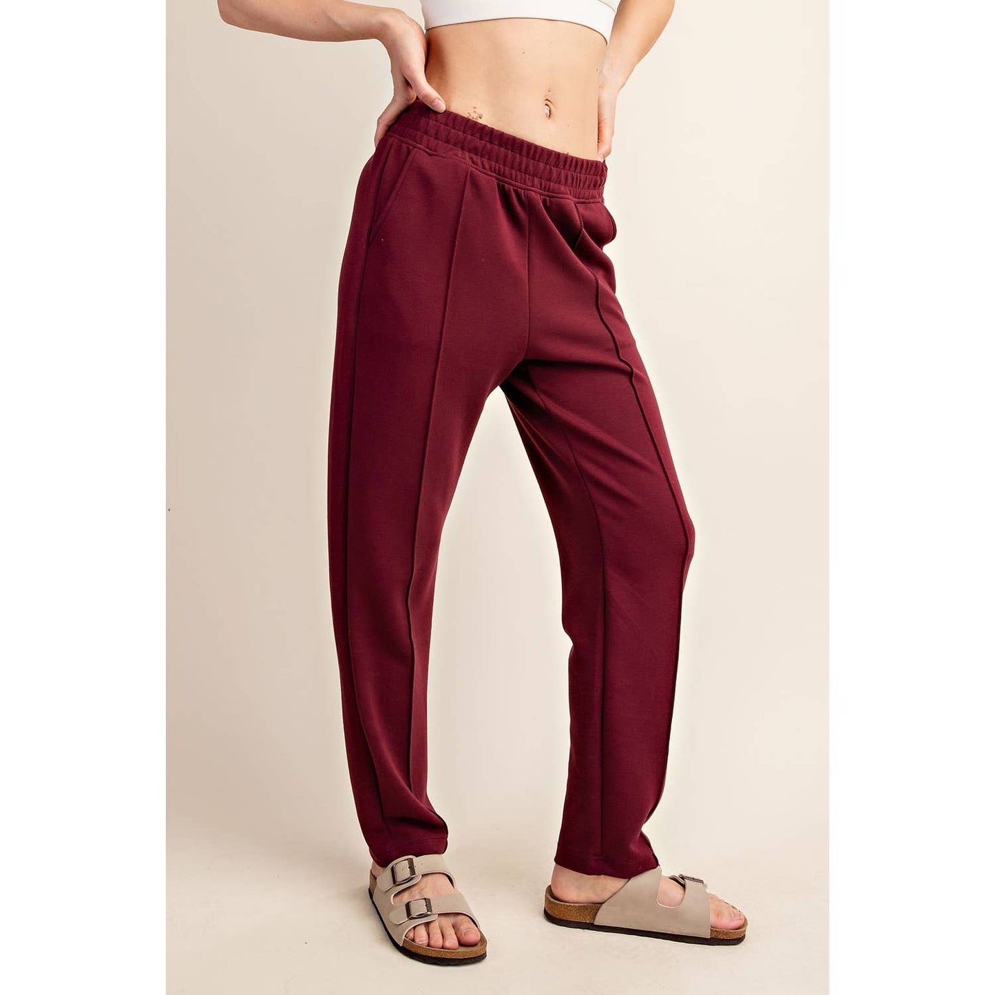 MODAL POLY SPAN SCUBA PINTUCK PANT: Mocha / S