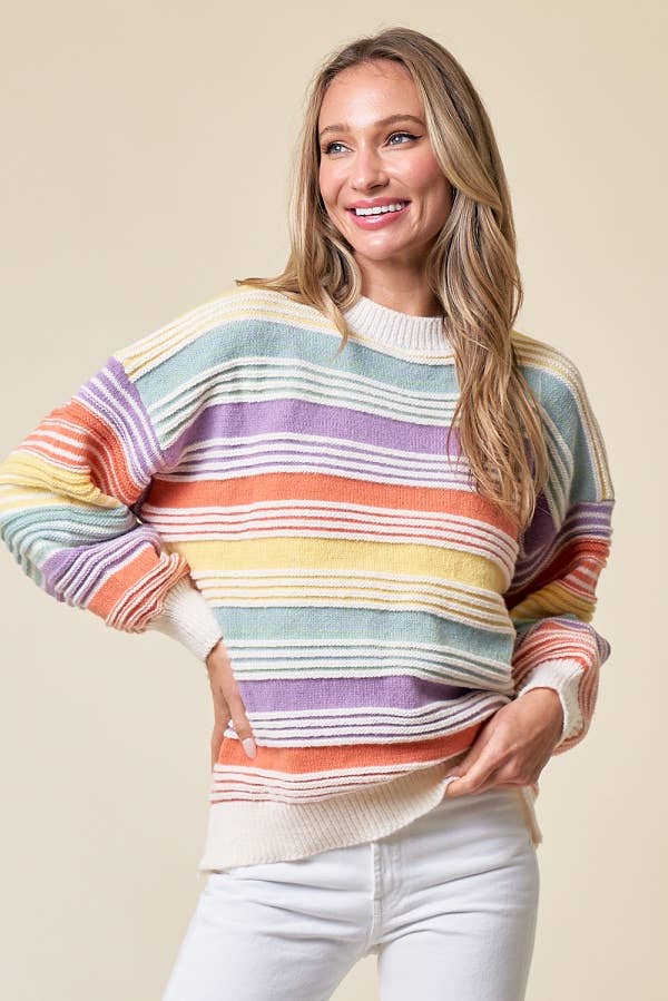 CLMT1209-Over the Rainbow striped sweater: MULTI / L