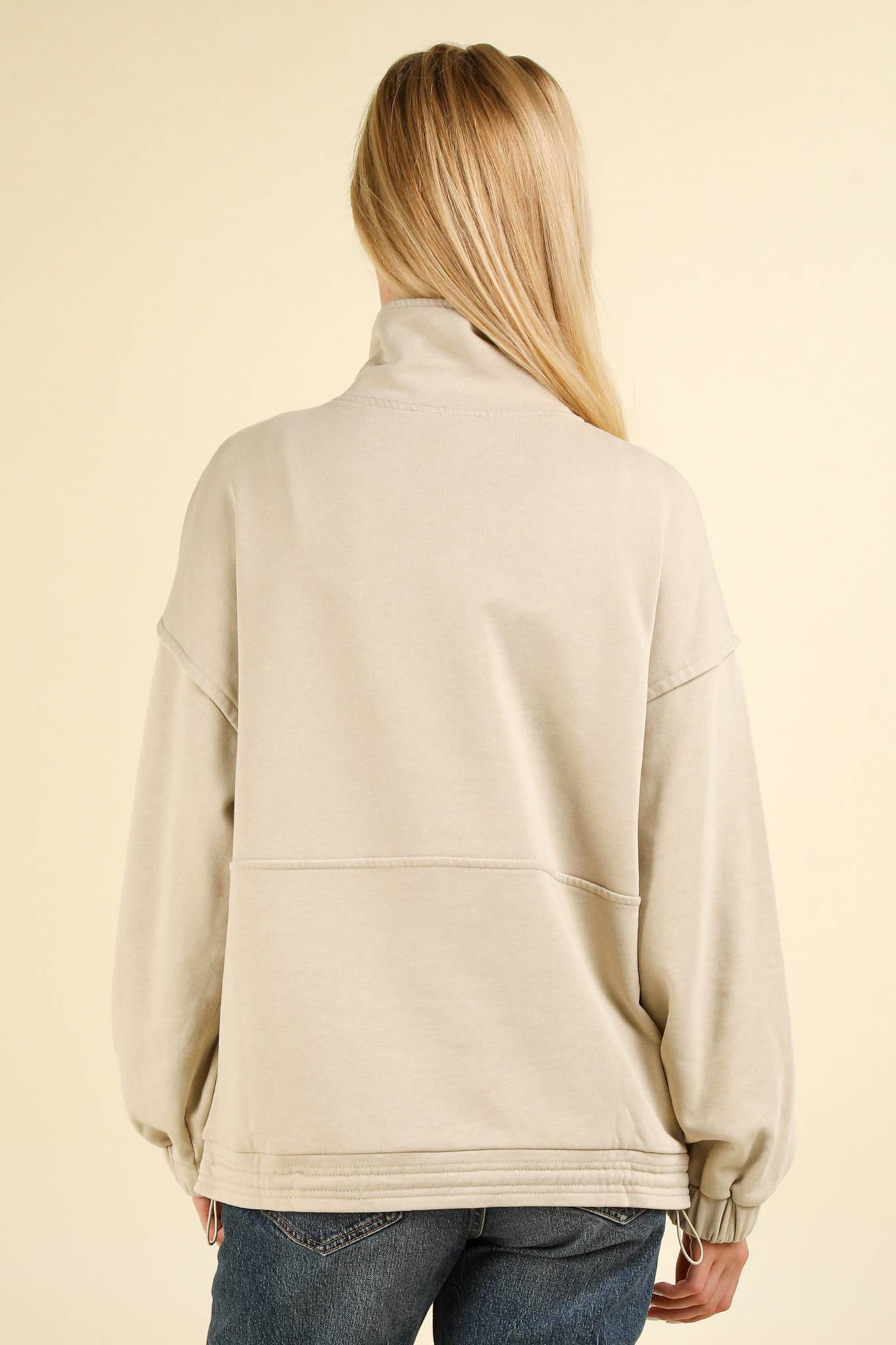 NT11902-Mineral Washed Button Down Knit Sweatshirt Top: DENIM / S-M-L/2-2-2