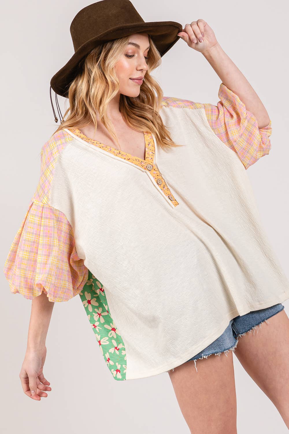 BUBBLE SHORT SLEEVE MIX MATCH TOP (ST7021): SAGE / S-M-L