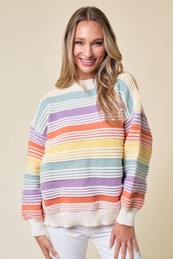 CLMT1209-Over the Rainbow striped sweater: MULTI / L