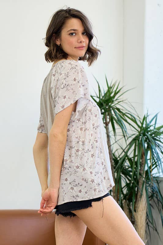 Mixed Media Ruffle Sleeve Top With Raw Edge Seams - 15159T-1: S / Peach Blossom
