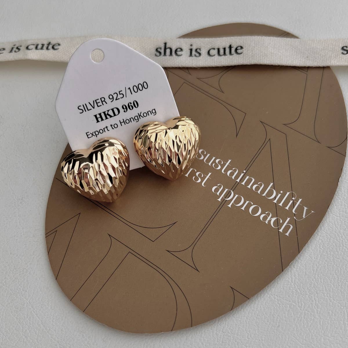 SEMI-CIRCLE THREE-DIMENSIONAL LOVE EARRINGS_CWAJE1298: GOLD / (OS) 2