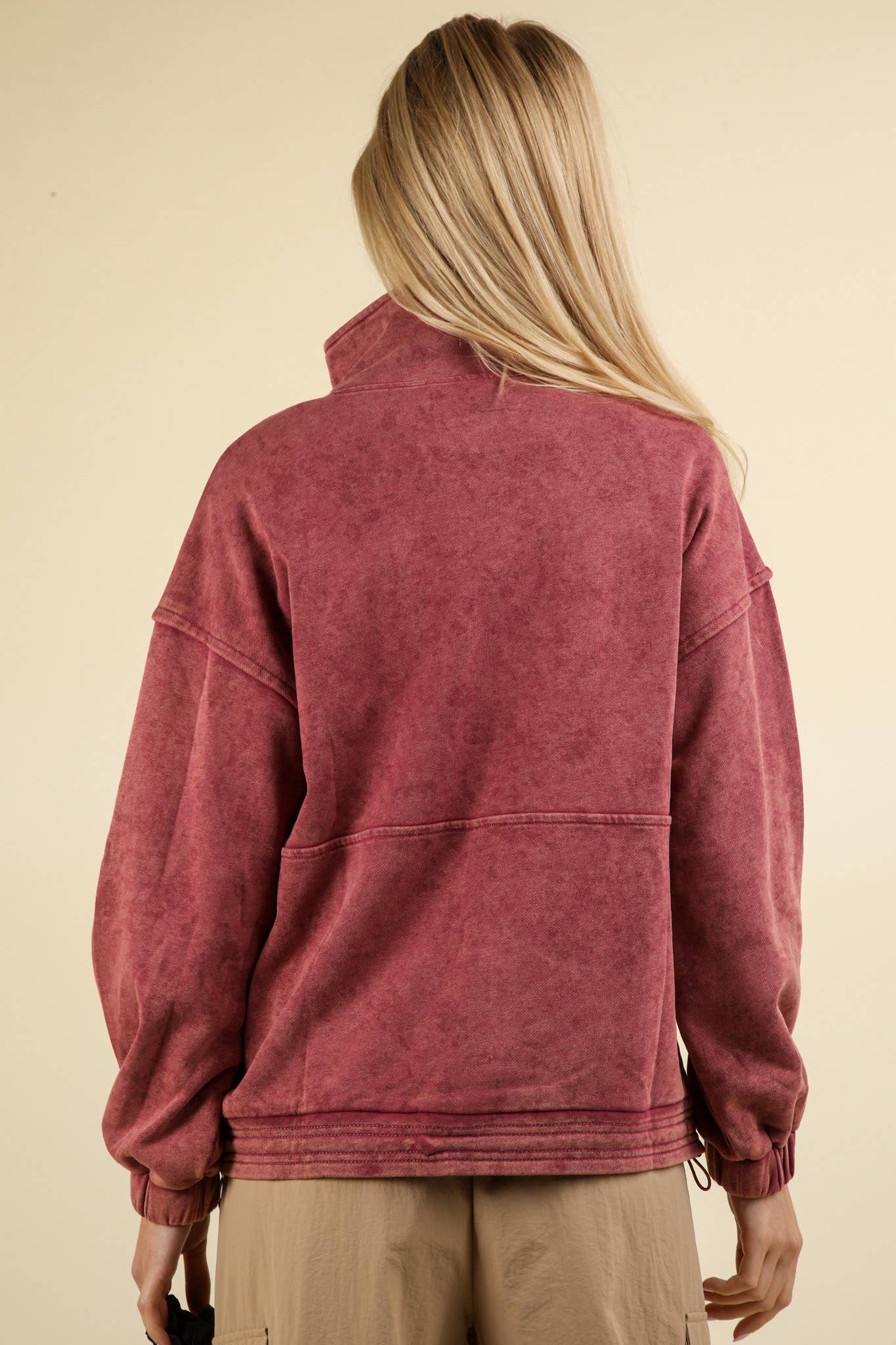 NT11902-Mineral Washed Button Down Knit Sweatshirt Top: DENIM / S-M-L/2-2-2