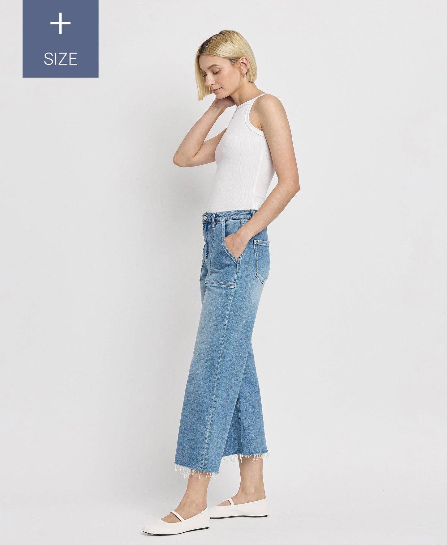 PLUS SIZE HIGH RISE CROP CARPENTER WIDE JEANS LV1439-P: SOLICITOUS / 18
