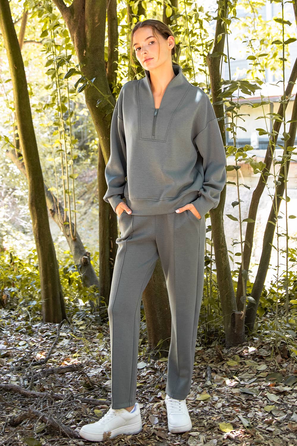 MODAL POLY SPAN SCUBA PINTUCK PANT: Mocha / S