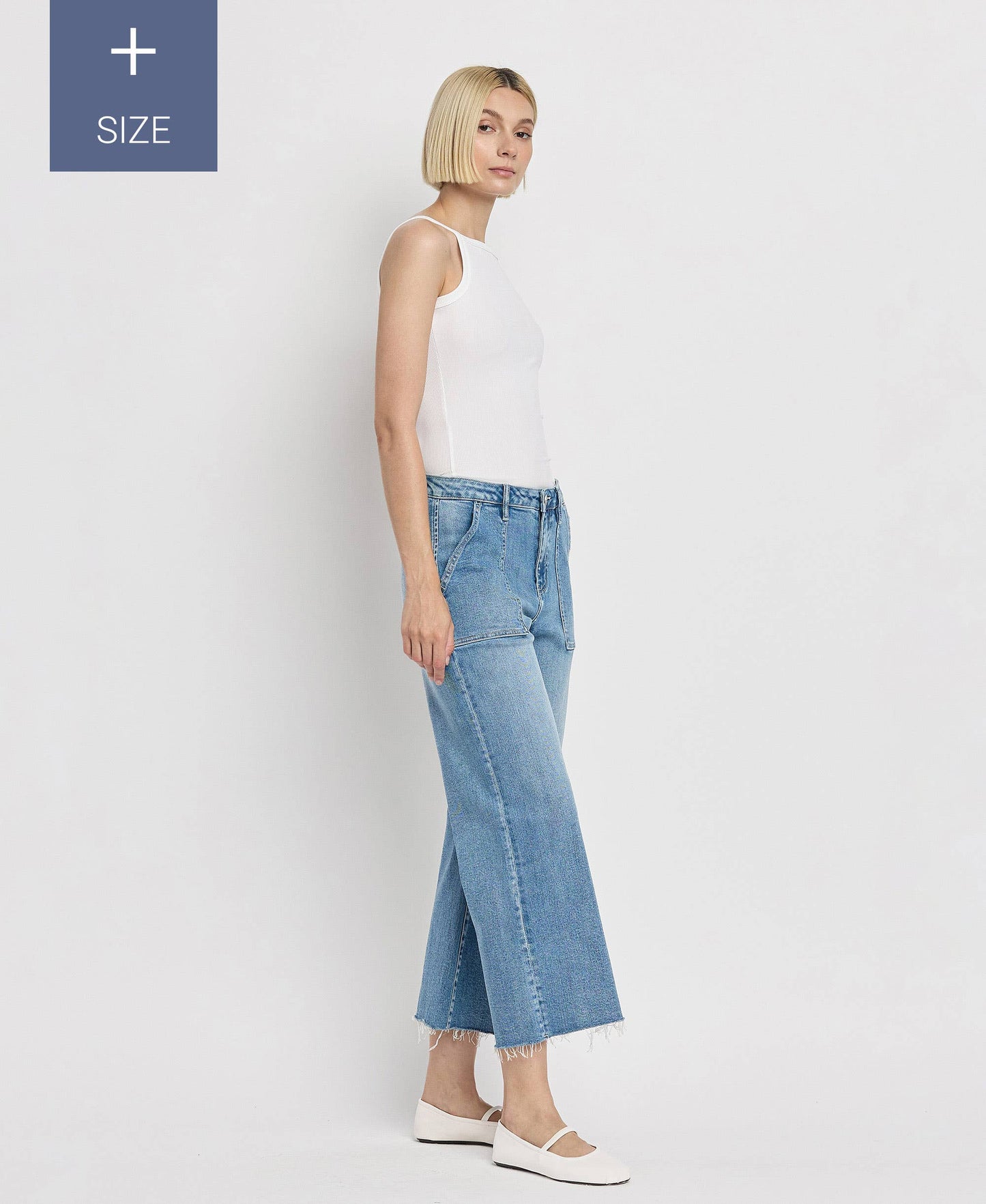 PLUS SIZE HIGH RISE CROP CARPENTER WIDE JEANS LV1439-P: SOLICITOUS / 18