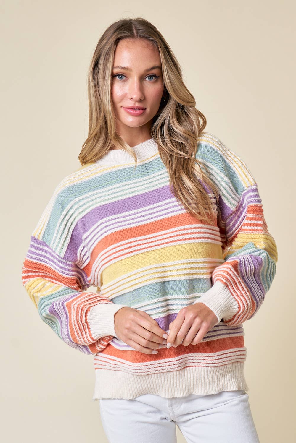 CLMT1209-Over the Rainbow striped sweater: MULTI / L