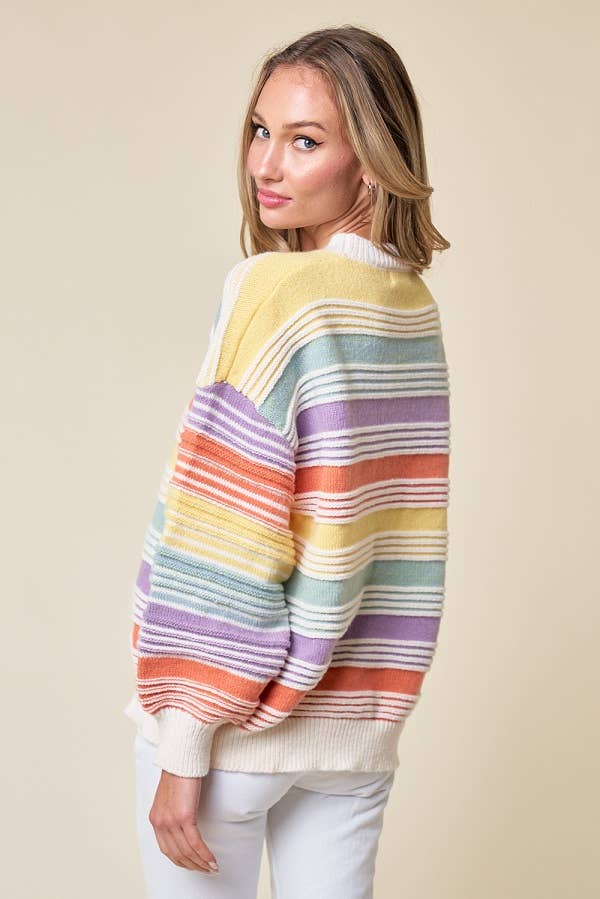 CLMT1209-Over the Rainbow striped sweater: MULTI / L