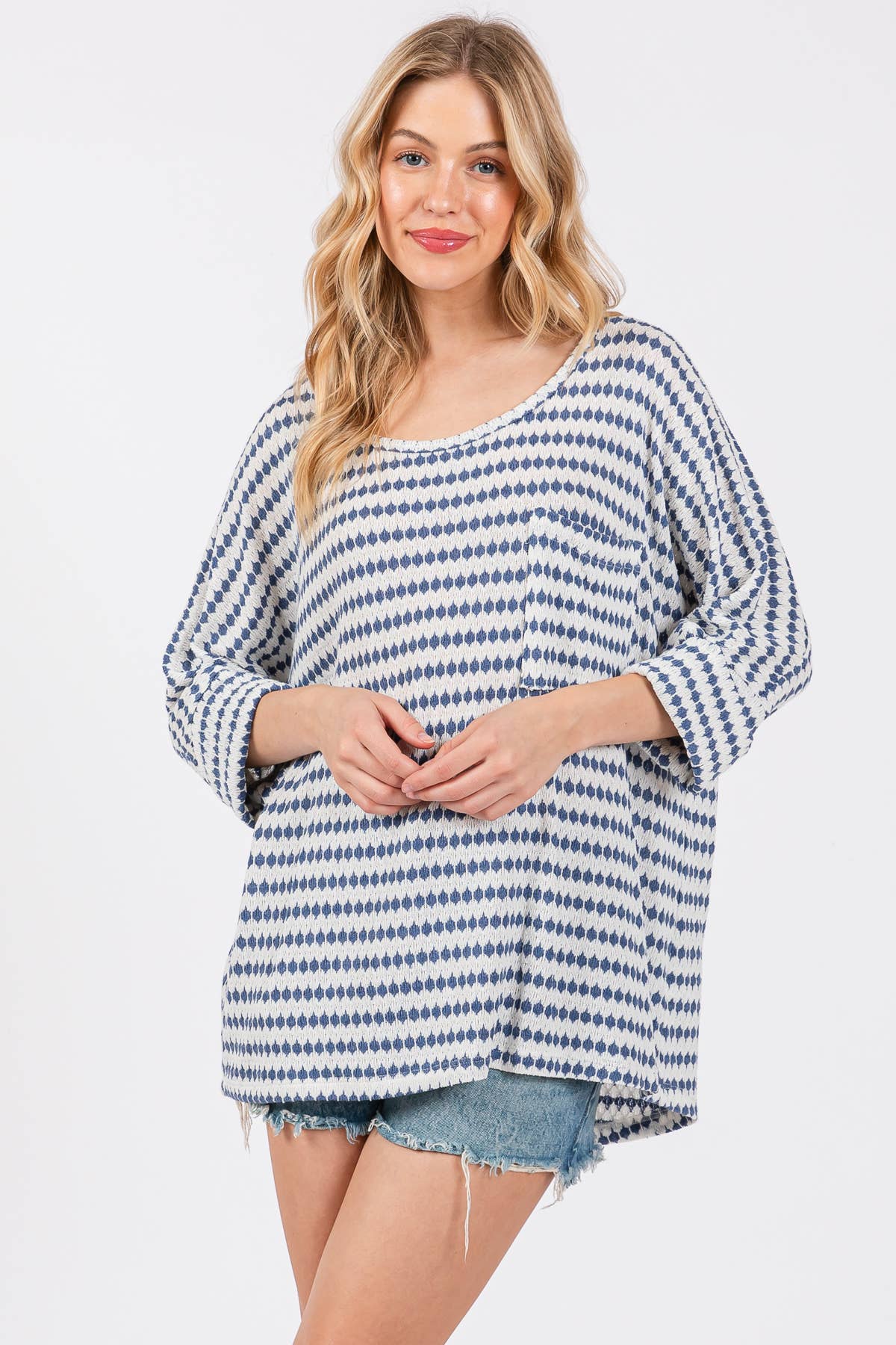 Knit Striped Round Neckline Top / TY12894SB: BLACK / S-M-L-XL (2-2-2-2)