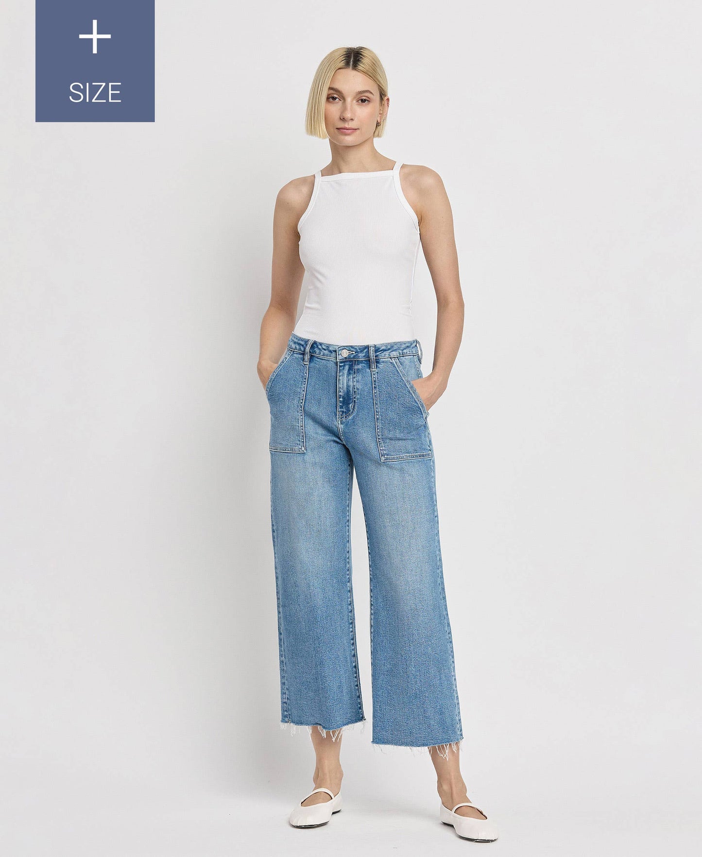 PLUS SIZE HIGH RISE CROP CARPENTER WIDE JEANS LV1439-P: SOLICITOUS / 18