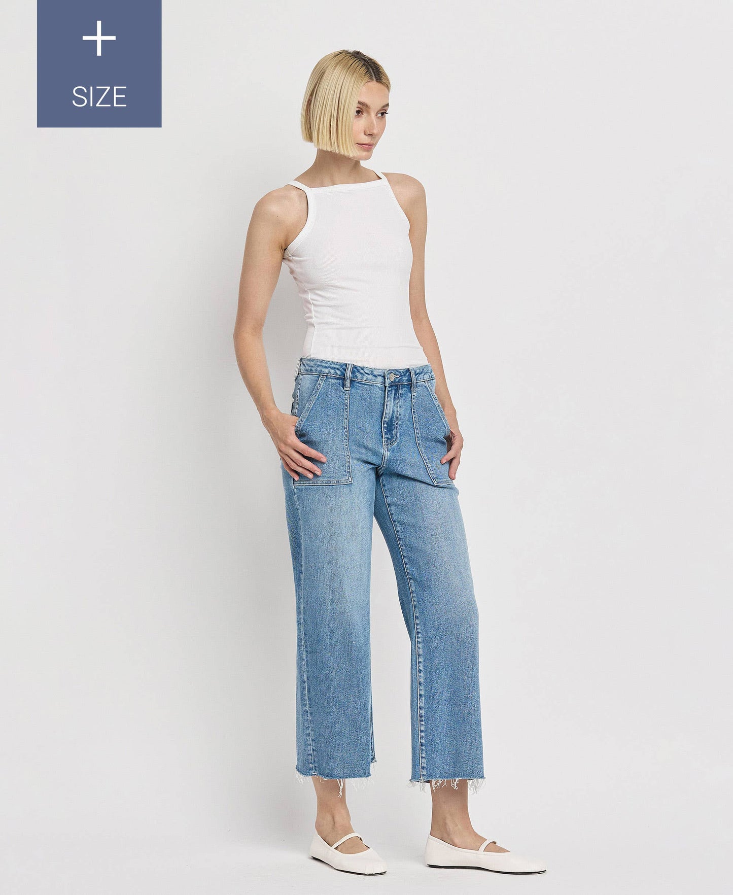 PLUS SIZE HIGH RISE CROP CARPENTER WIDE JEANS LV1439-P: SOLICITOUS / 18