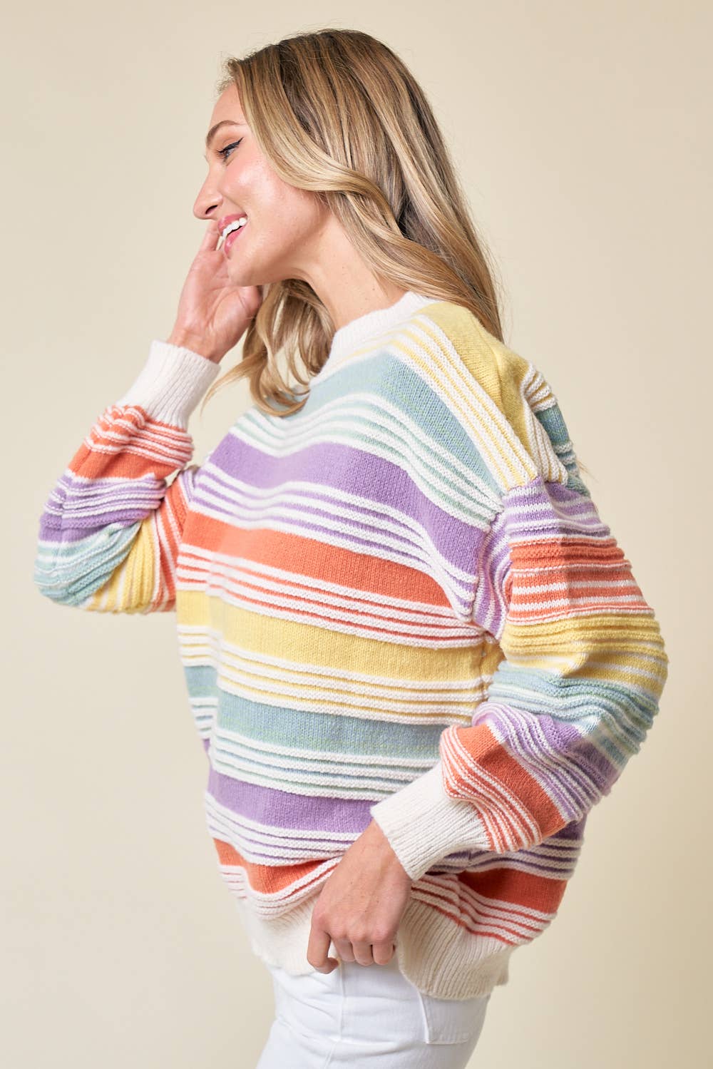 CLMT1209-Over the Rainbow striped sweater: MULTI / L