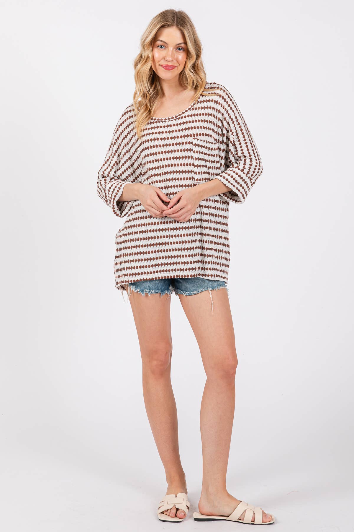 Knit Striped Round Neckline Top / TY12894SB: BLACK / S-M-L-XL (2-2-2-2)