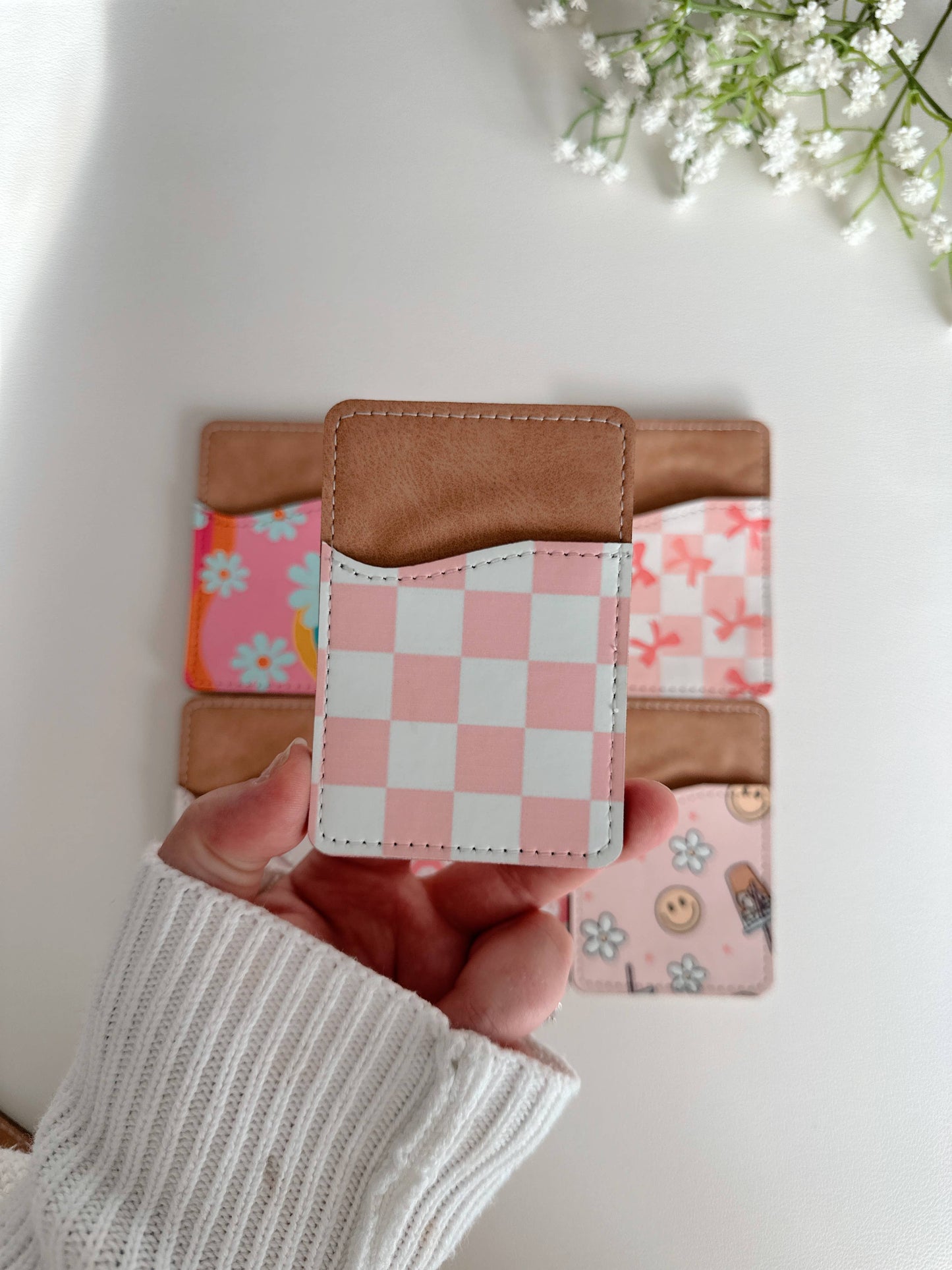 Phone Wallet, Card Holder, Stick on Phone Wallet,: #2 Colorful Flowers