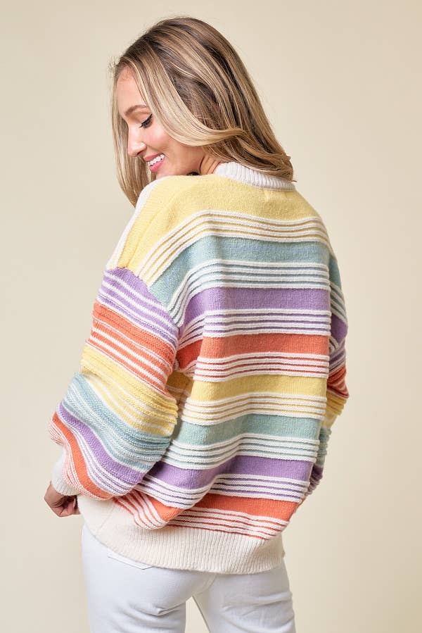 CLMT1209-Over the Rainbow striped sweater: MULTI / L