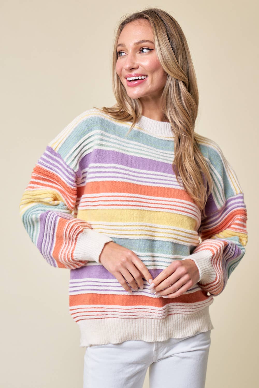 CLMT1209-Over the Rainbow striped sweater: MULTI / L