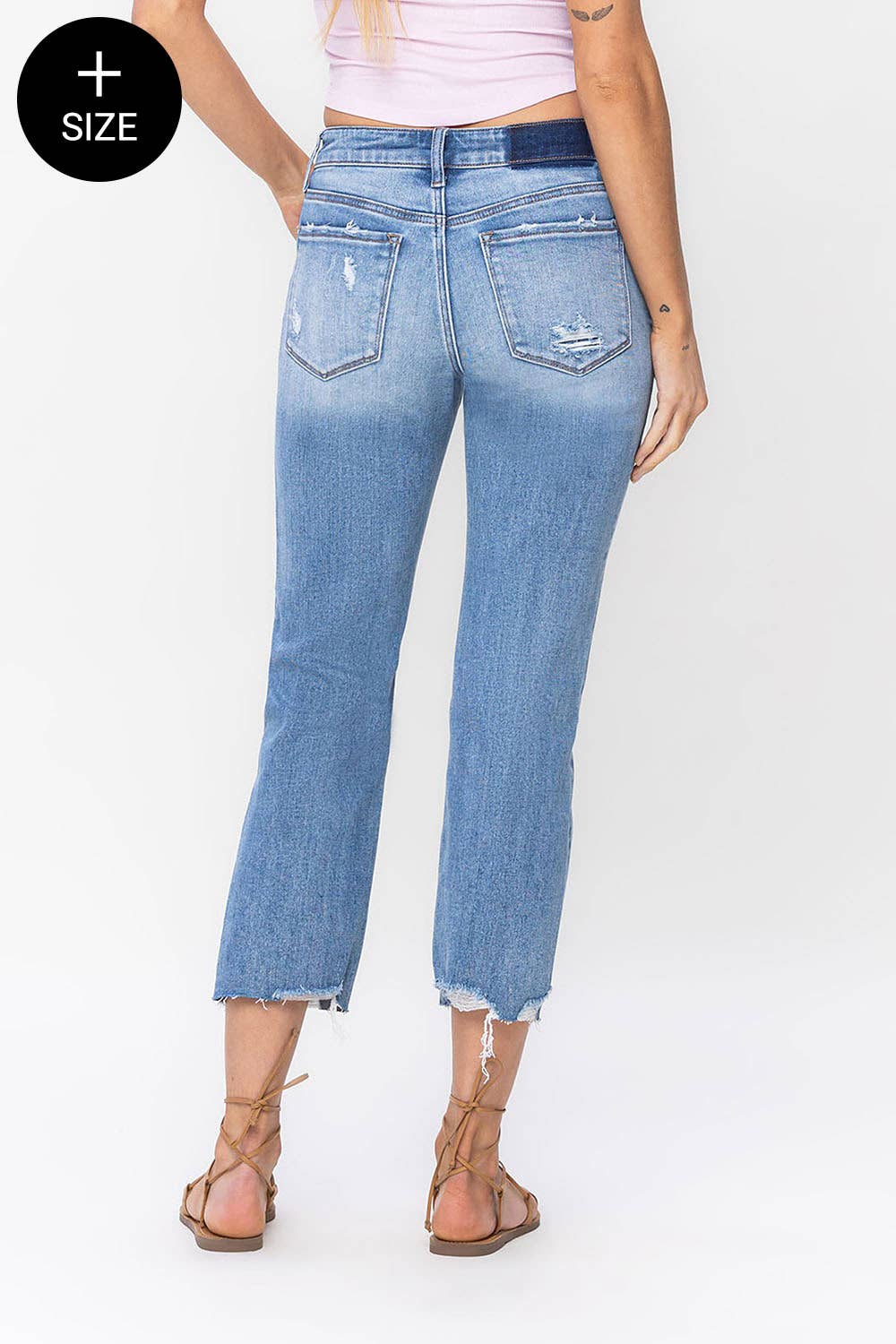 PLUS SIZE MID RISE CROP STRAIGHT JEANS LV1179-P: TRANSPARENT / 16