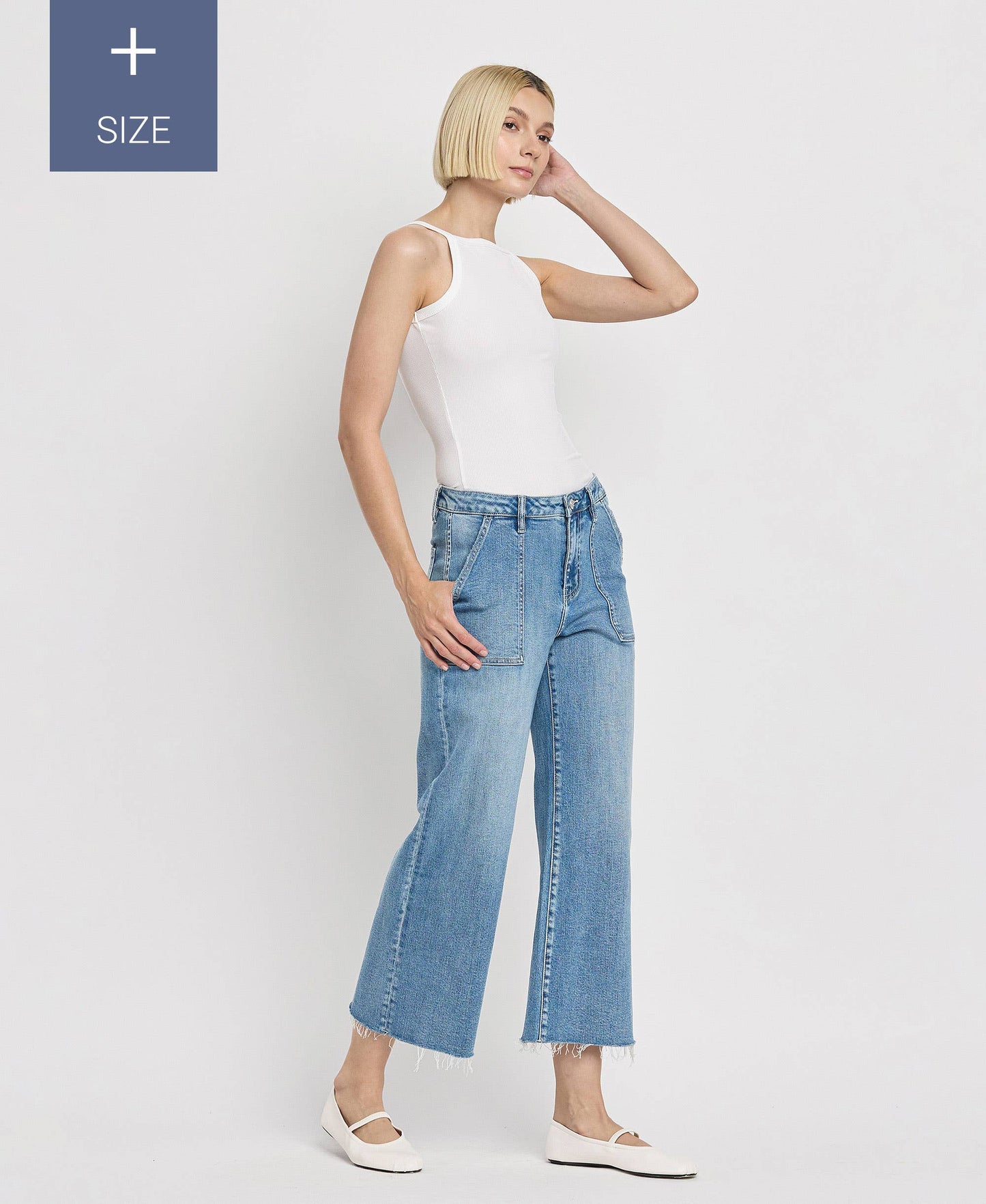 PLUS SIZE HIGH RISE CROP CARPENTER WIDE JEANS LV1439-P: SOLICITOUS / 18