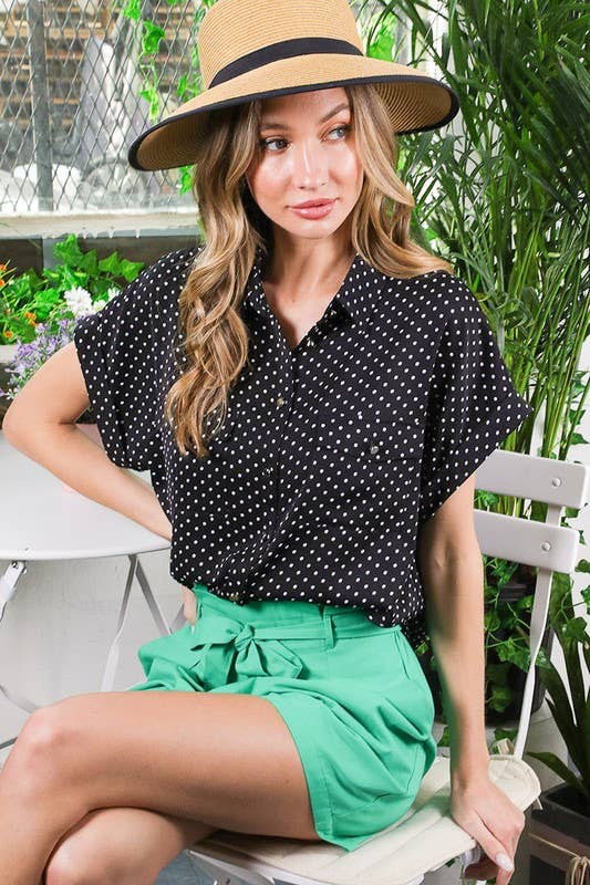 Short roll up sleeve pocket button-down shirt VT81376C: L / Taupe
