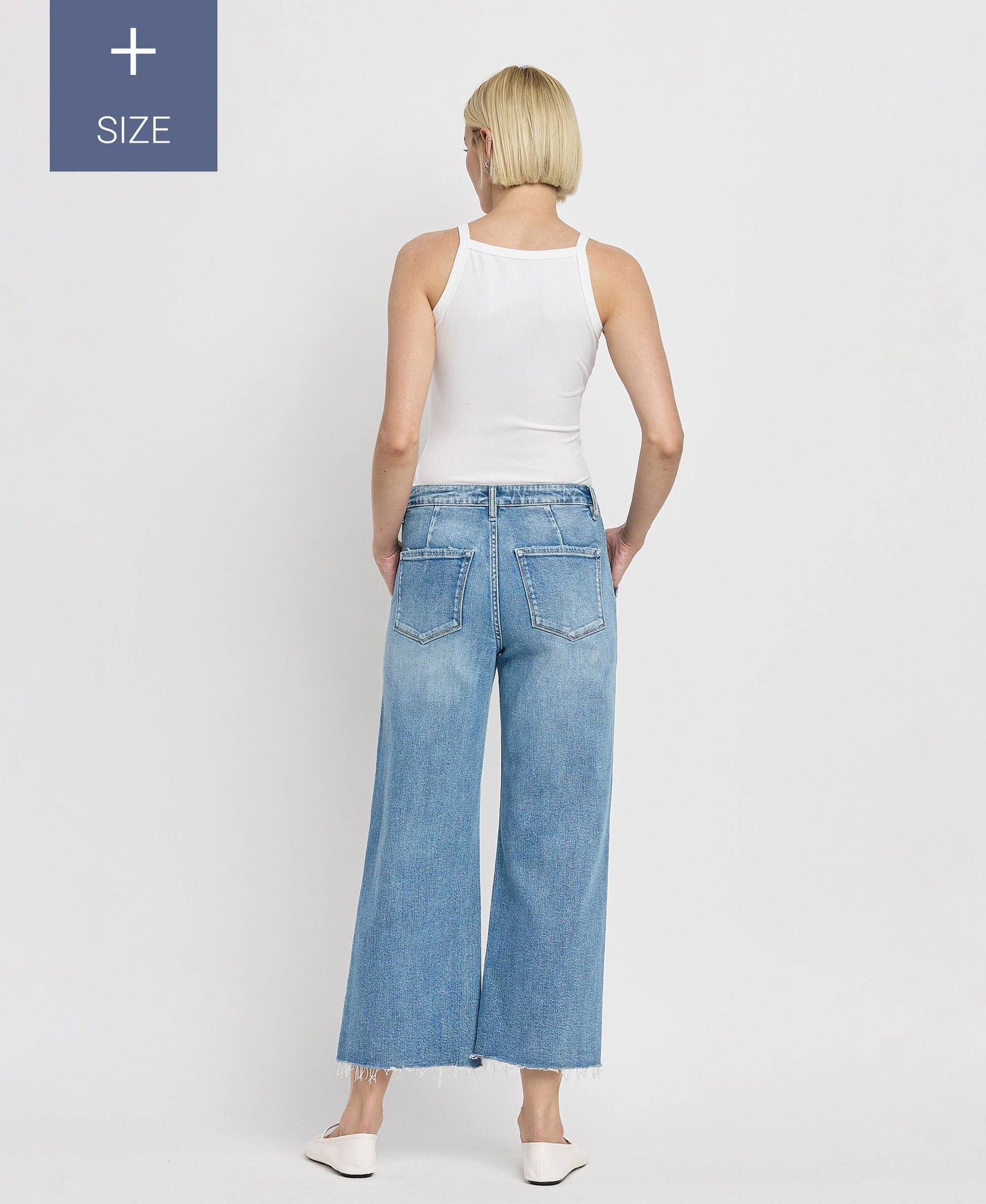 PLUS SIZE HIGH RISE CROP CARPENTER WIDE JEANS LV1439-P: SOLICITOUS / 18