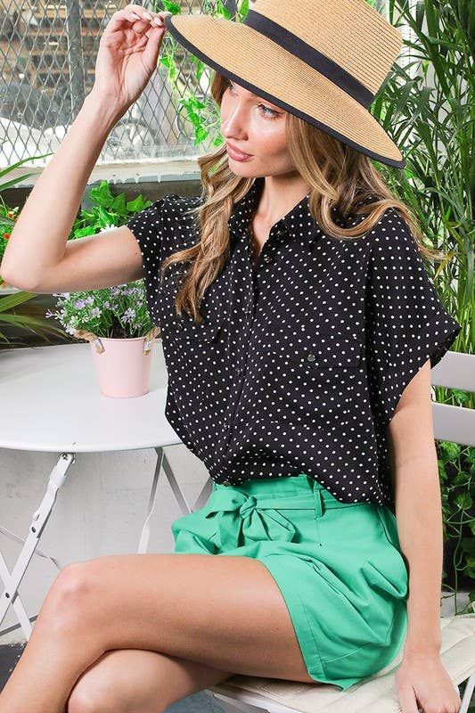 Short roll up sleeve pocket button-down shirt VT81376C: L / Taupe