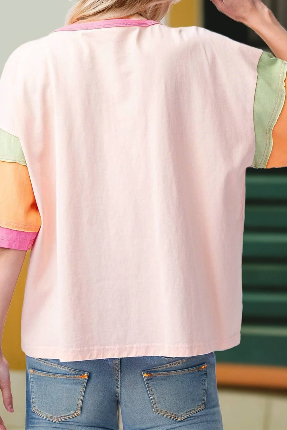 Women Casual Color Block Stitching Sleeve Loose Top | S-XL: Missy / As shown / XL