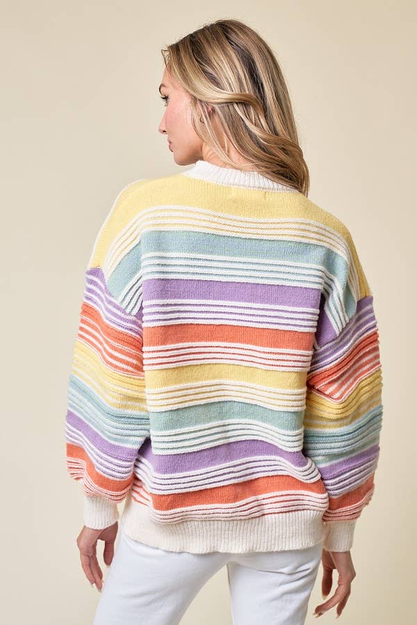 CLMT1209-Over the Rainbow striped sweater: MULTI / L