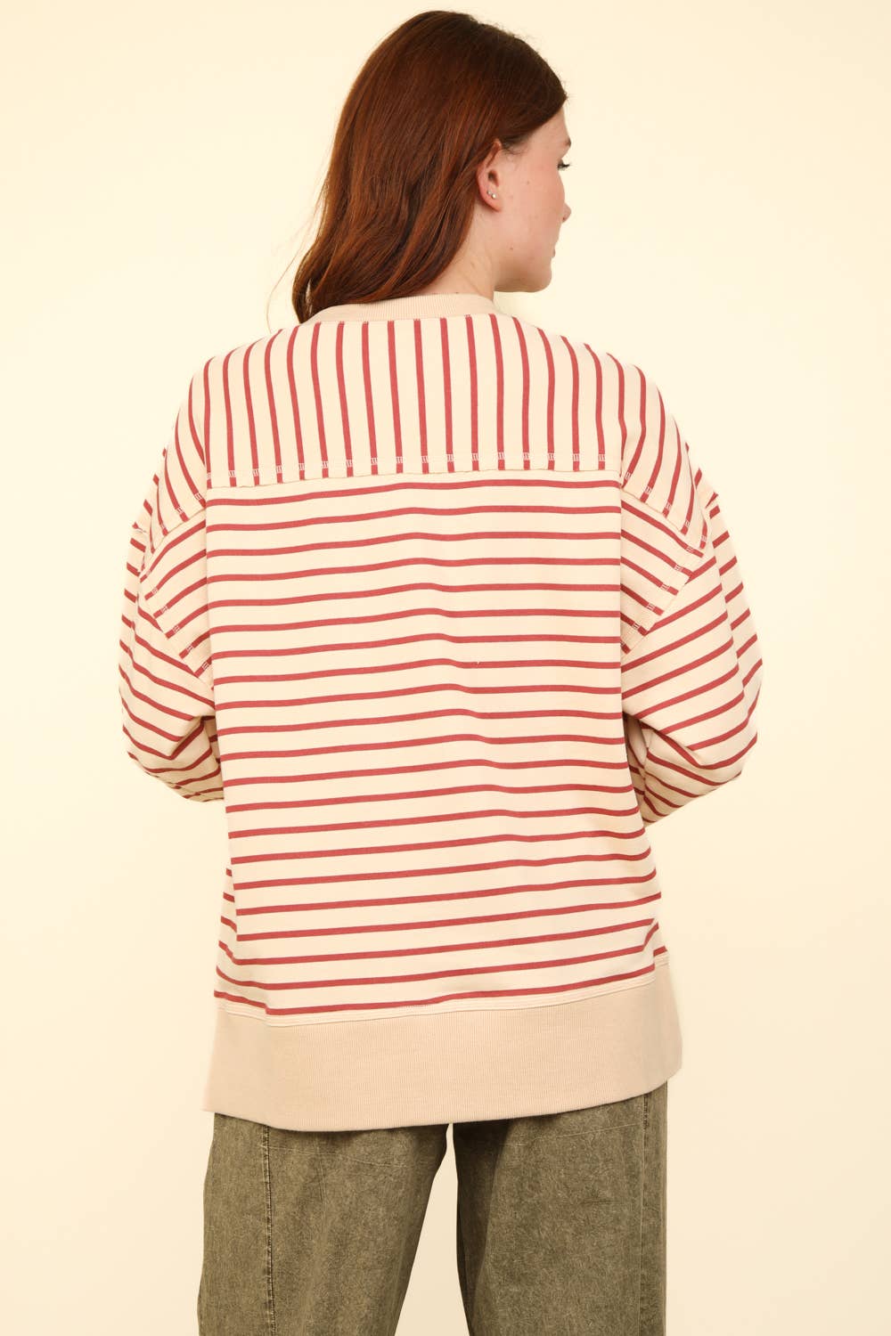 NT11927-Stripe Comfy Casual Oversized Knit Top: PINK/PURPLE / S-M-L/2-2-2