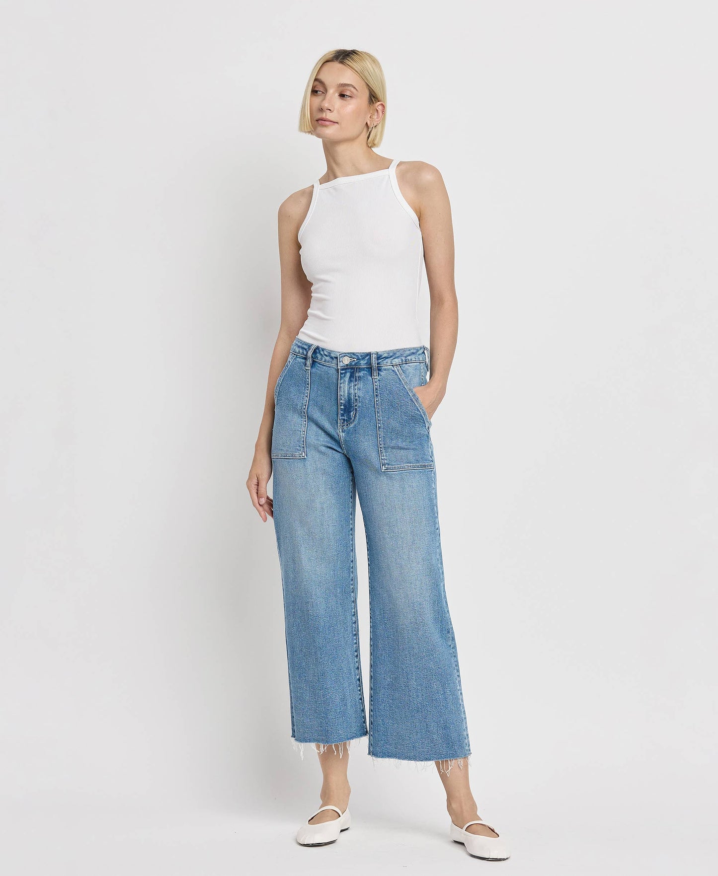 HIGH RISE CROP CARPENTER WIDE JEANS LV1439: SOLICITOUS / 30