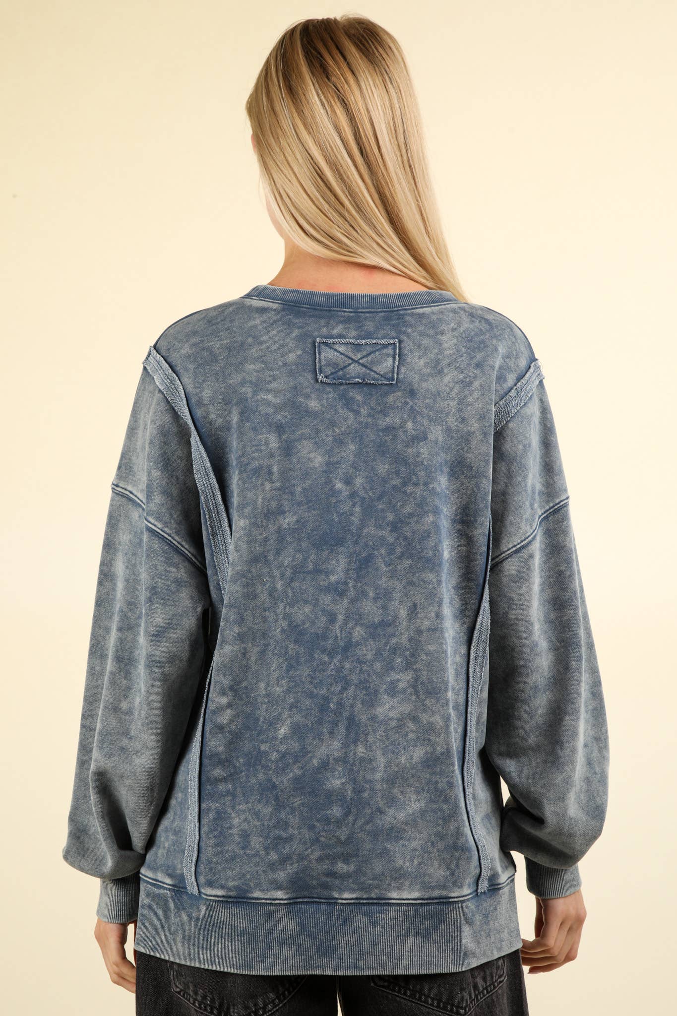 NT11399-Mineral Washed French Terry Oversized Knit Top: Black / S-M-L/2-2-2