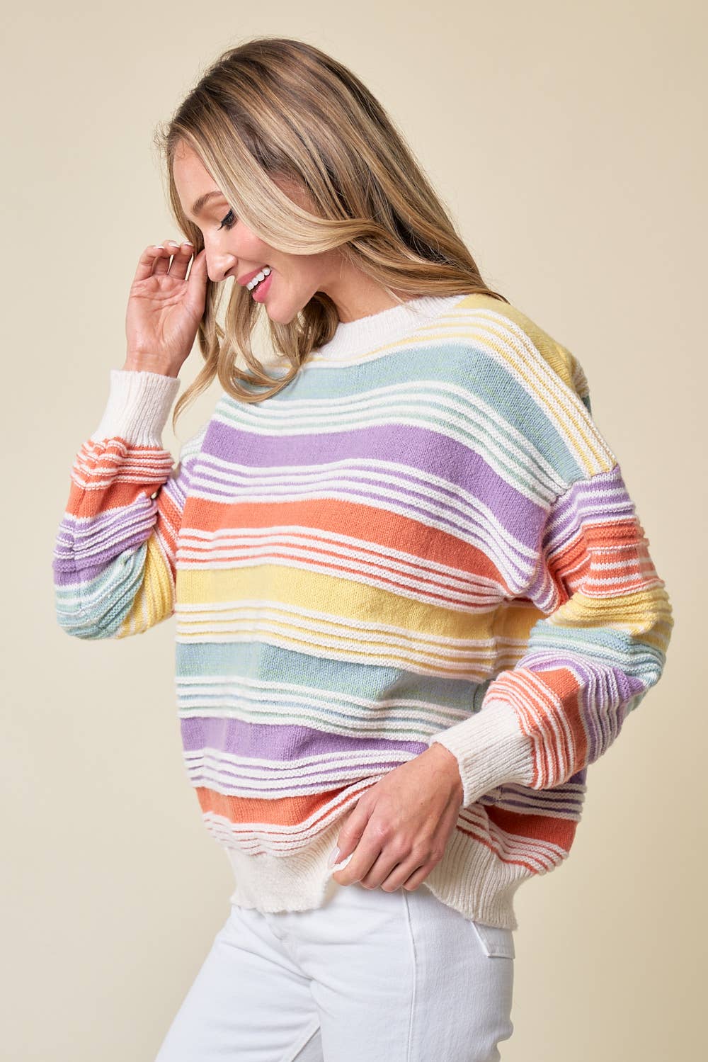 CLMT1209-Over the Rainbow striped sweater: MULTI / L