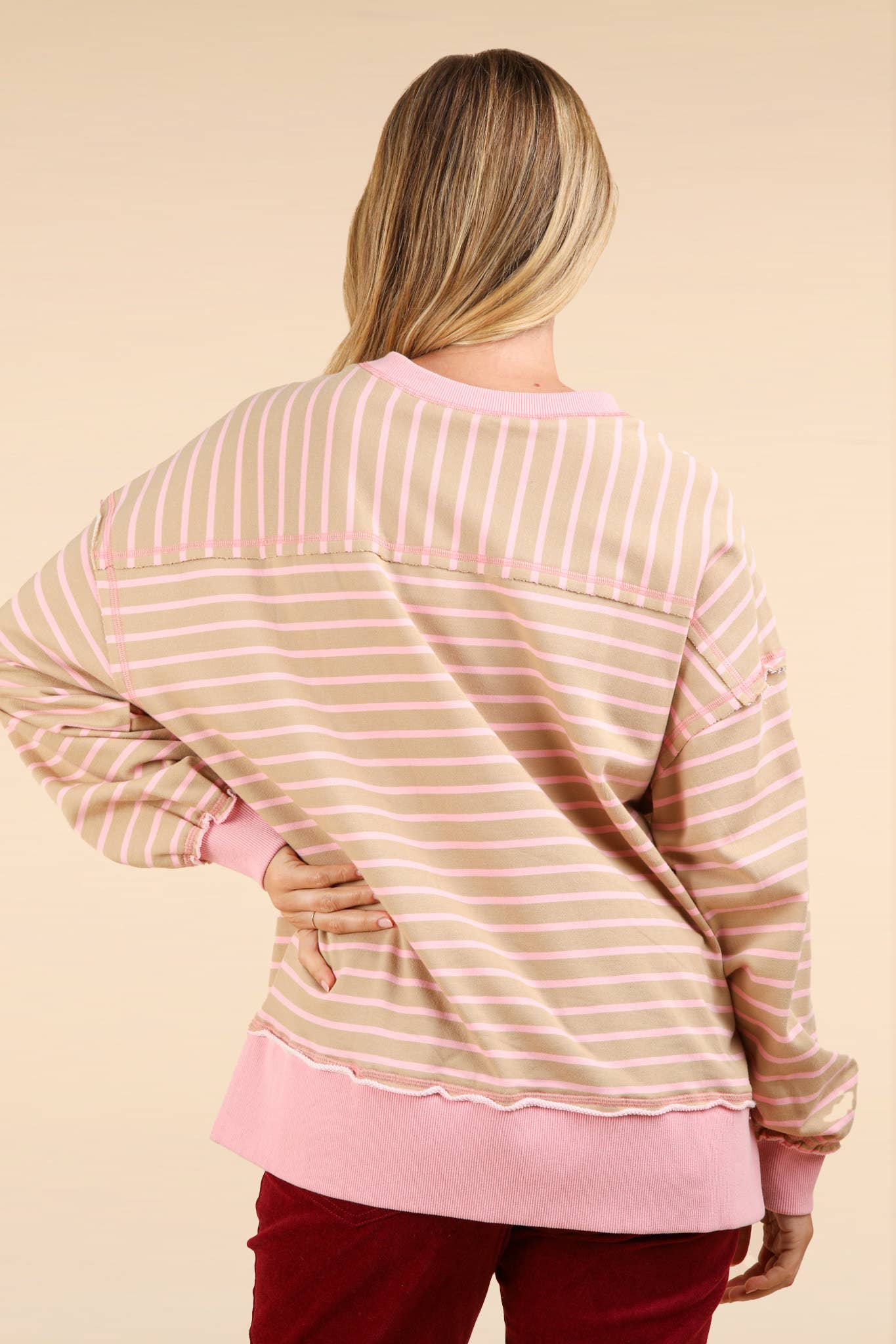 NT11927-Stripe Comfy Casual Oversized Knit Top: BLACK/WHITE / S-M-L/2-2-2