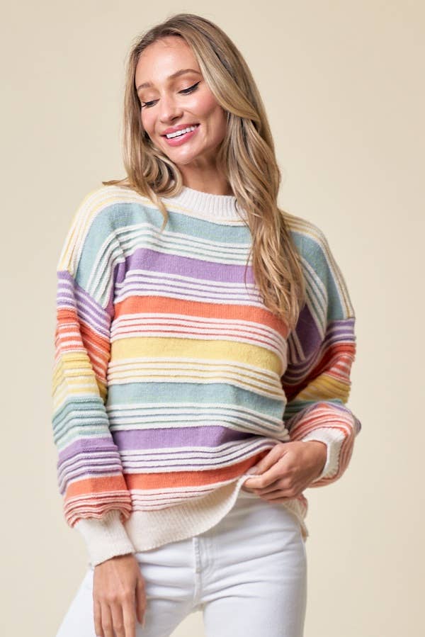 CLMT1209-Over the Rainbow striped sweater: MULTI / L