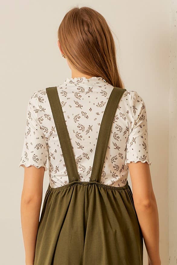 FLORAL PRINTED RIB KNIT LETTUCE EDGE TOP: IVORY / M