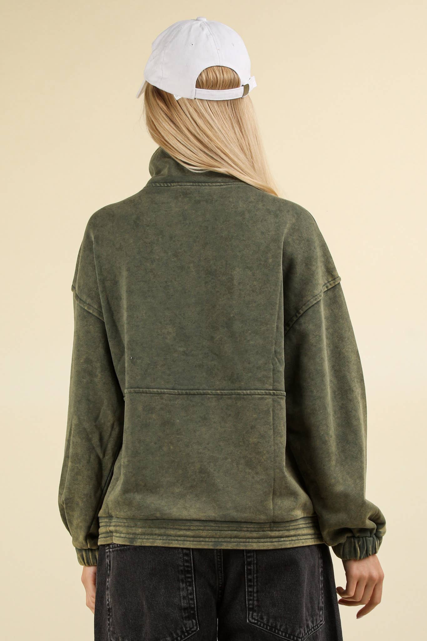 NT11902-Mineral Washed Button Down Knit Sweatshirt Top: DENIM / S-M-L/2-2-2