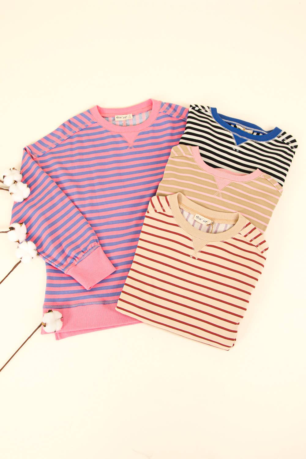 NT11927-Stripe Comfy Casual Oversized Knit Top: BLACK/WHITE / S-M-L/2-2-2