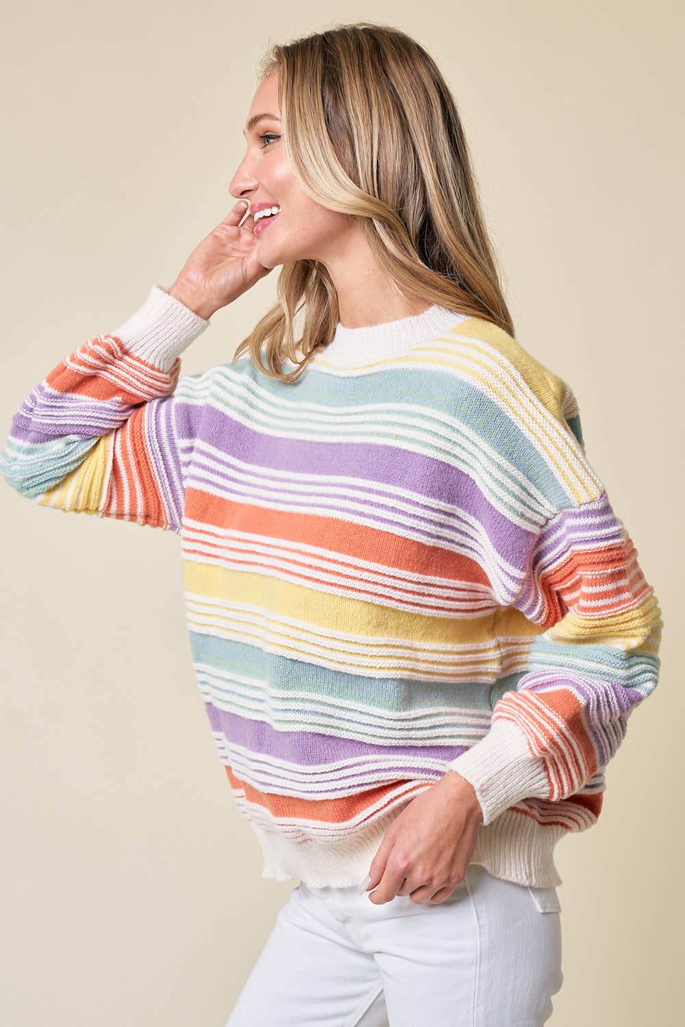 CLMT1209-Over the Rainbow striped sweater: MULTI / L