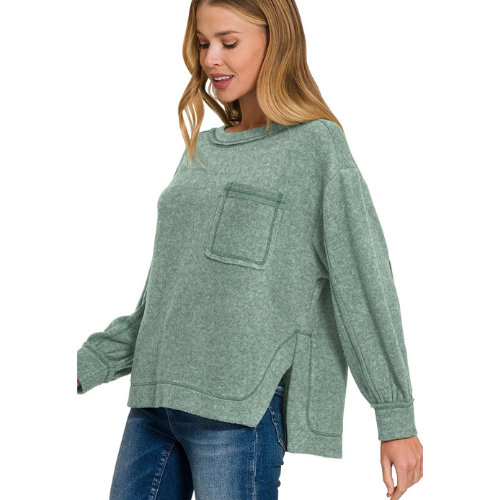 Winter Green Hi-Lo Round Neck Sweater