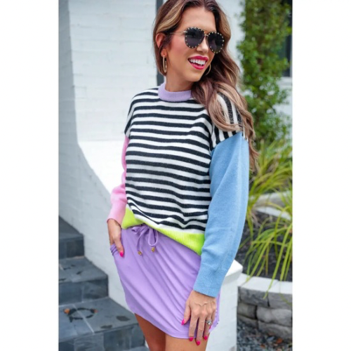Nikki Striped Color Block Sweater