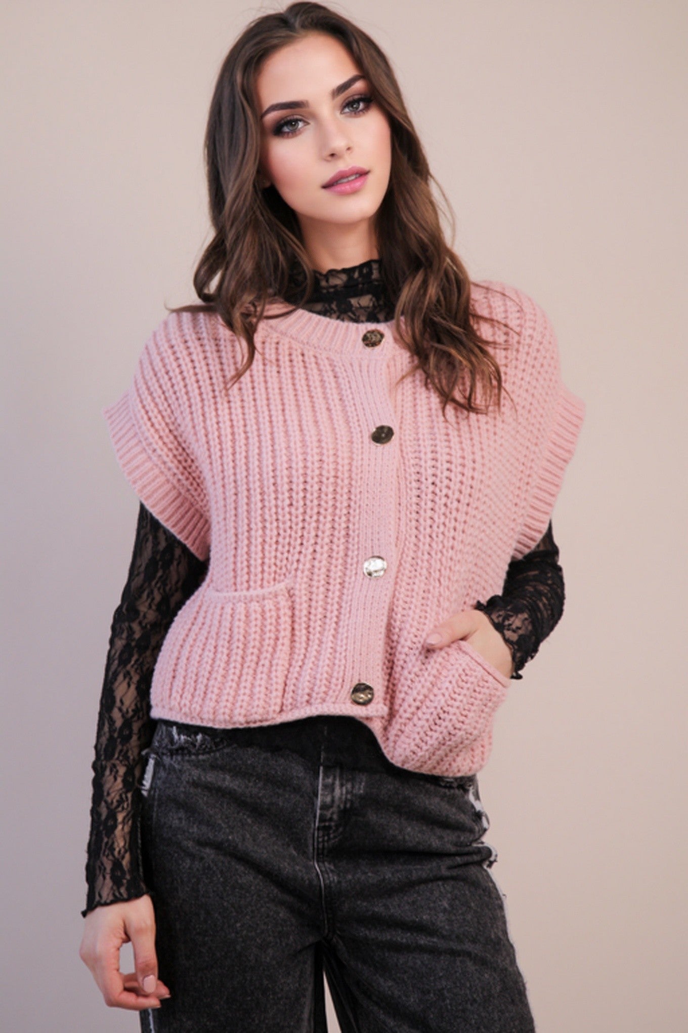 Easy Pocket Sweater- Blush