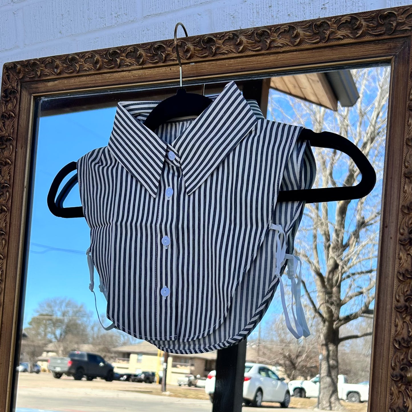 Grey Pinstripe Faux Collar