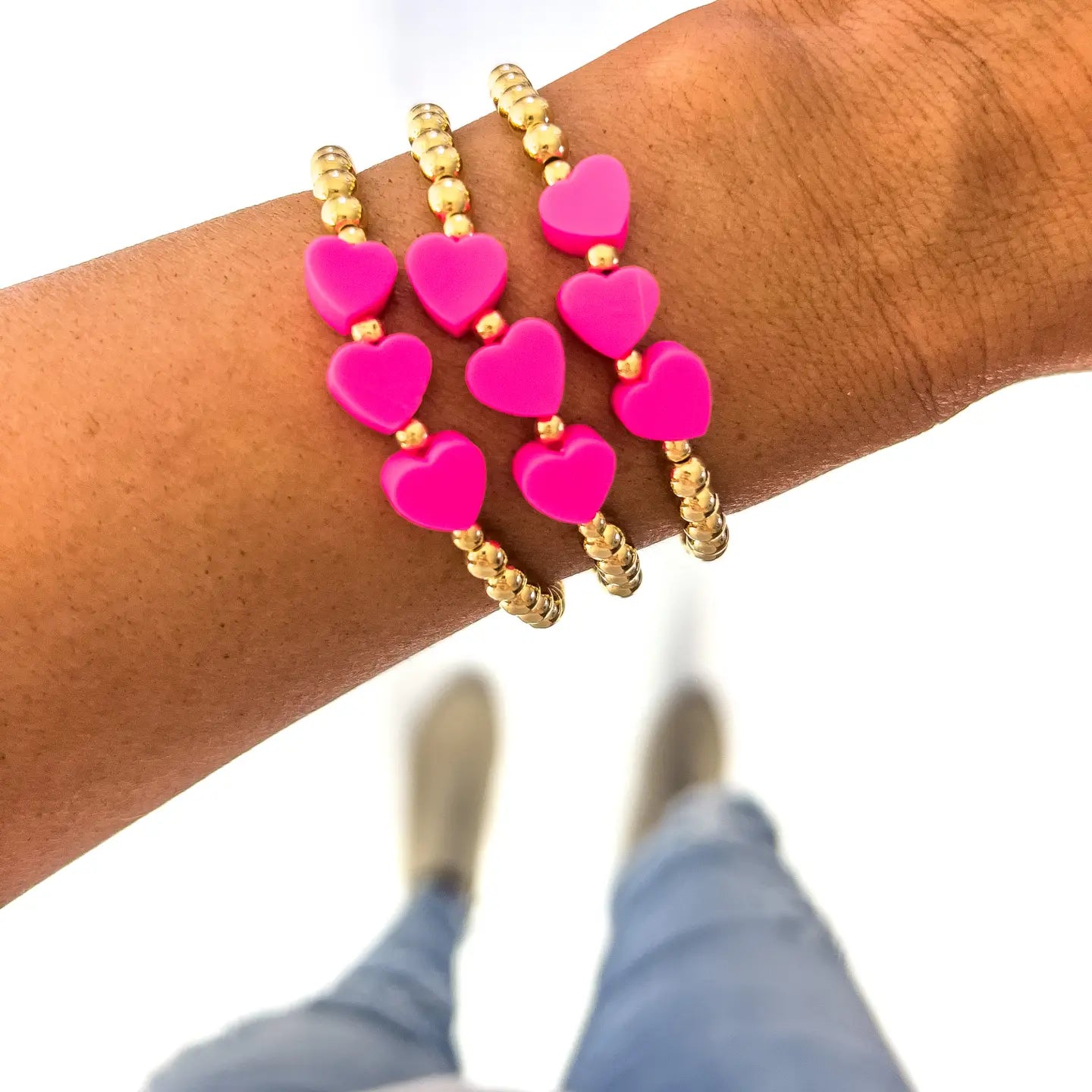 Hot Pink Heart Bracelet >Waterproof