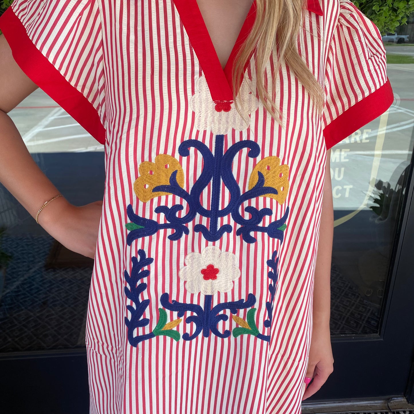 Embroidered Stripe Dress